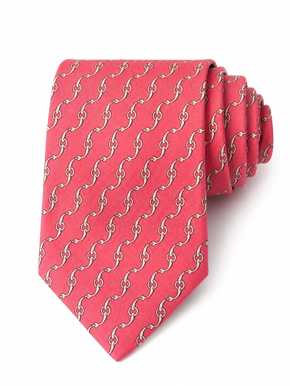 Hermès Coral Pink Chain Link Silk Tie